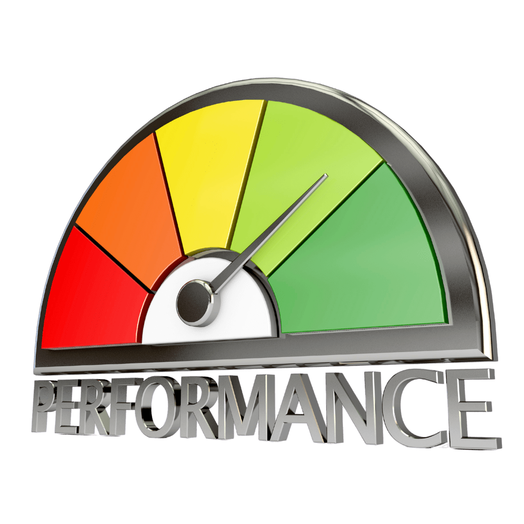 Miglioramento delle performance del sito web – Grafico semicircolare con lancetta nel settore verde, simbolo di ottimizzazione SEO e crescita digitale.